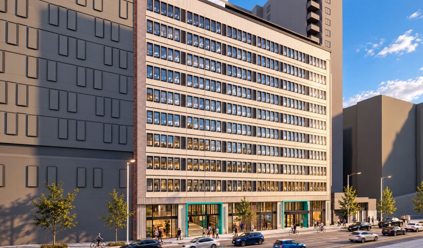 Glazed high-rise building being converted to residential apartments